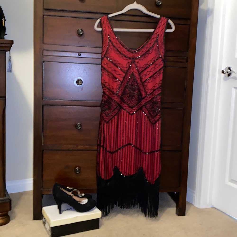 Beaded gown and shoes